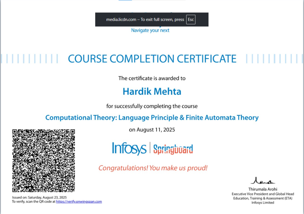 Infosys Springboard Certificate