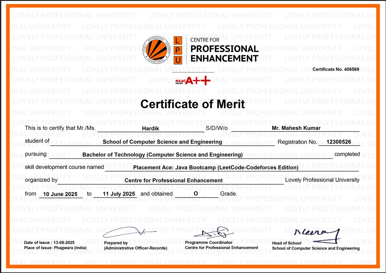 LPU Java Bootcamp Certificate