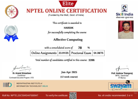 Affective Computing NPTEL Certificate